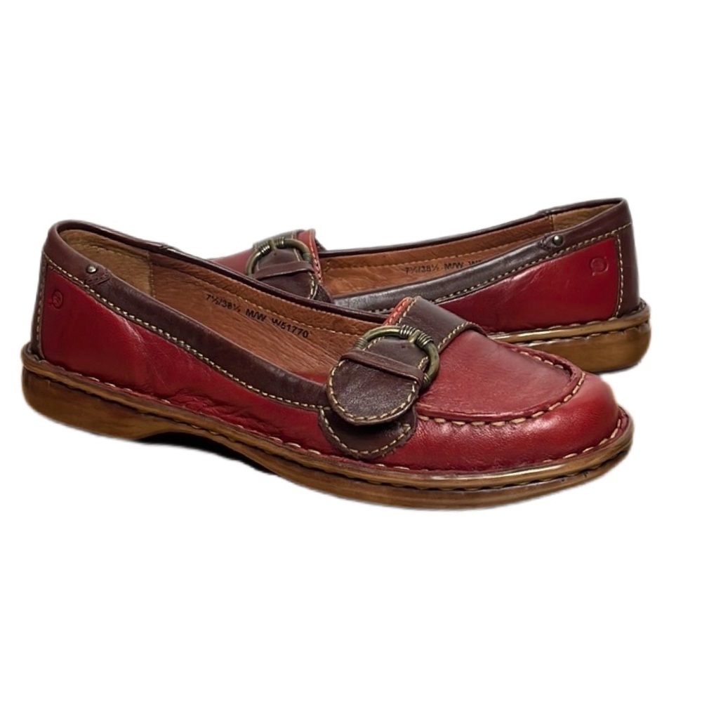 Born Leather Loafer Flats Red and Brown Leather Handcrafted Women's Size 7.5